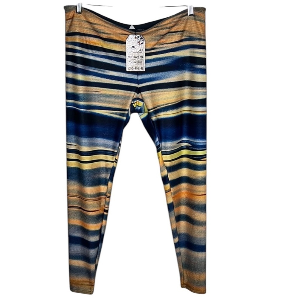 NWT Mellivora Blue Orange Striped Reflection Leggings Women Size XL